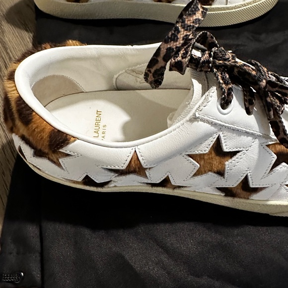 Saint Laurent sneackers , size 40. White with leopard stars and laces - Picture 6 of 10